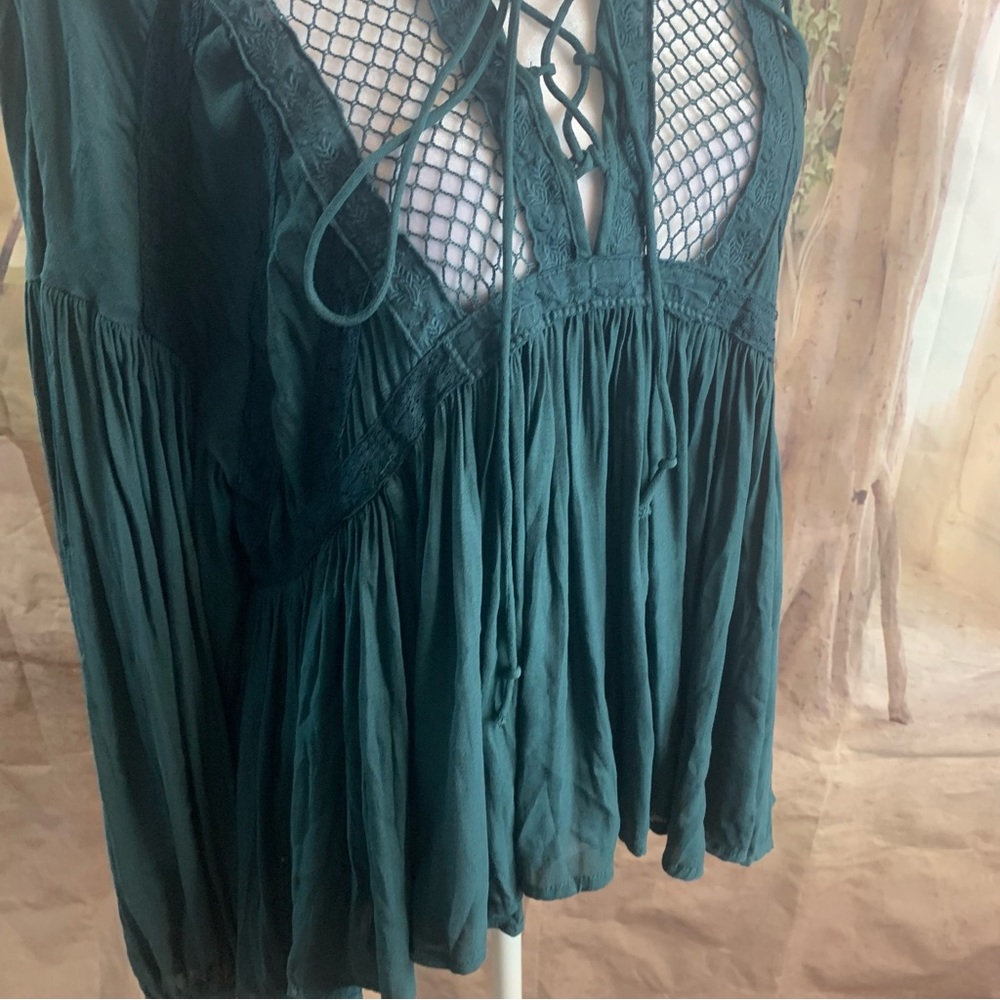 Free People Pebbled Dont Let Go Peasant Top Deep Forest - Picture 9 of 13